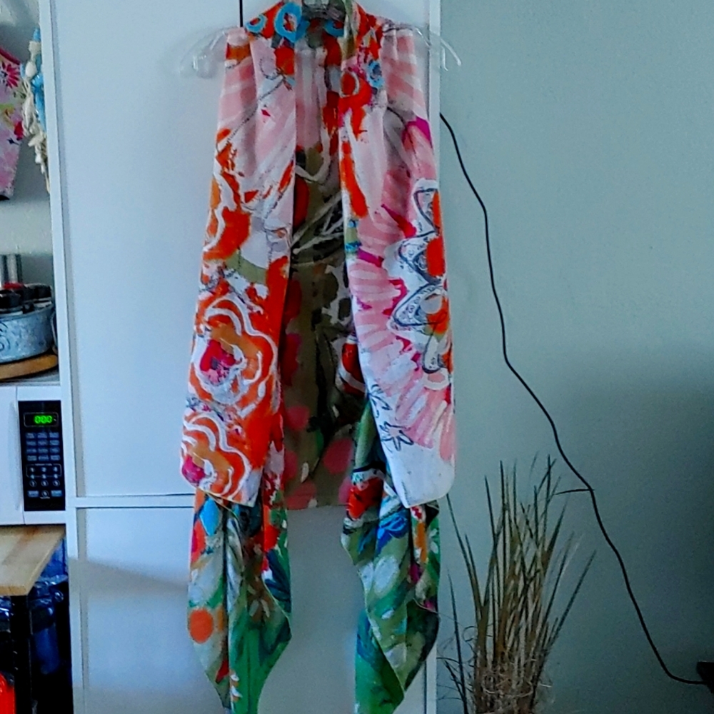 Colorful cascading vest/shaw
